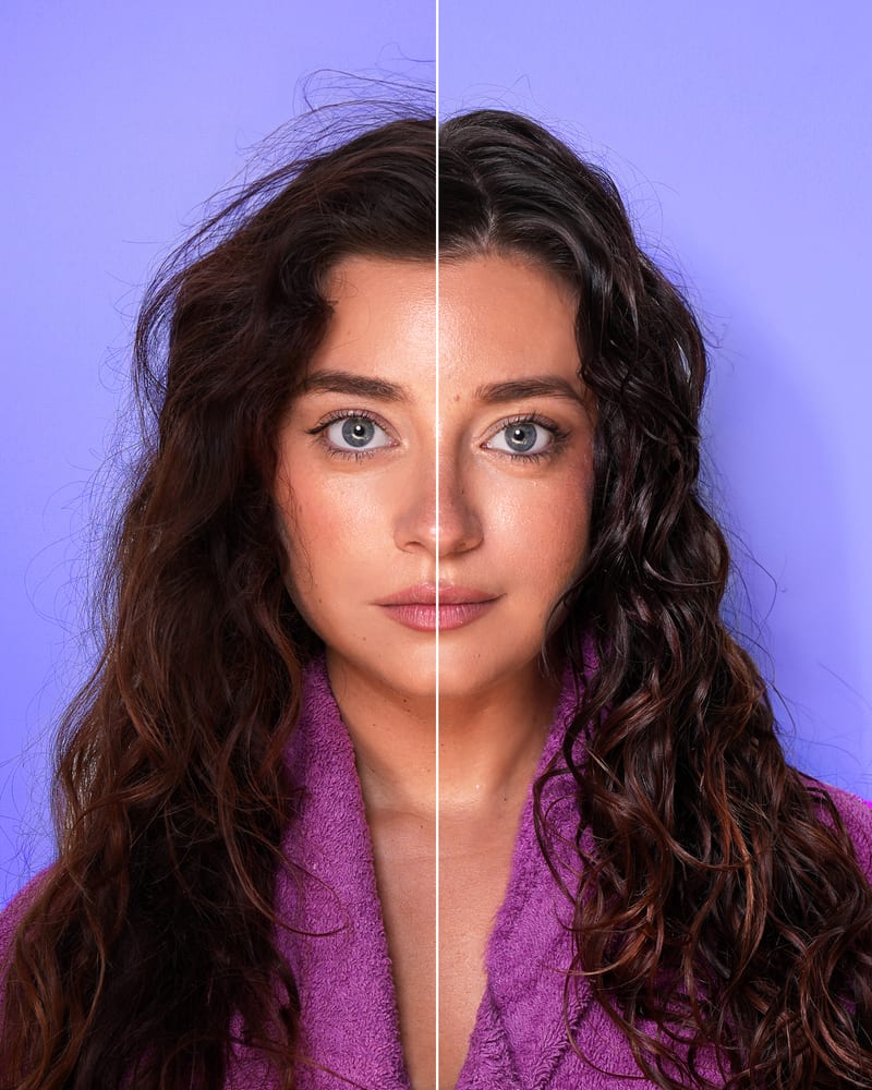 Avant/après coiffage, cheveux ondulés — Les Secrets de Loly